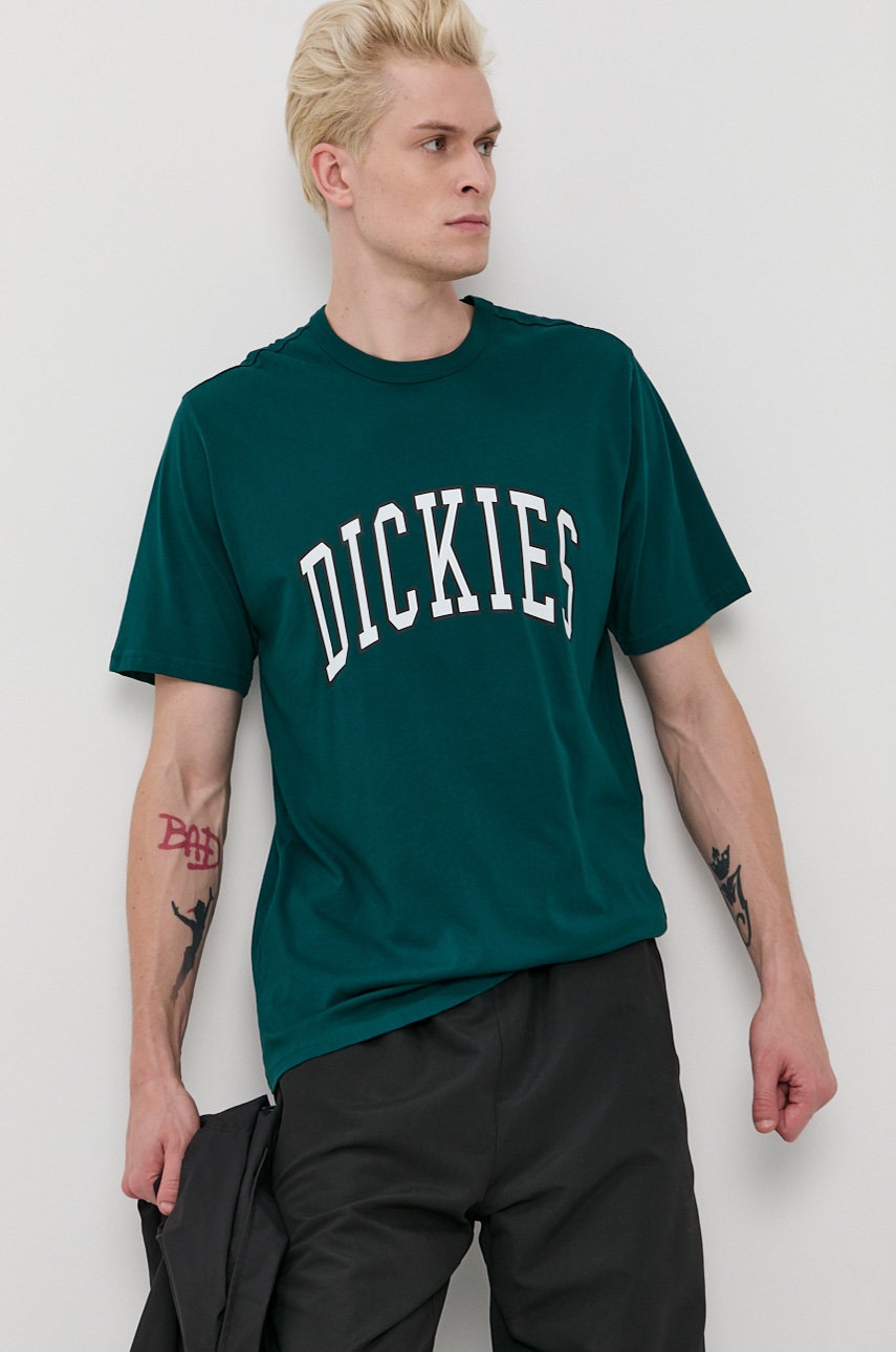 

Памучна тениска Dickies в зелено с принт, Зелен