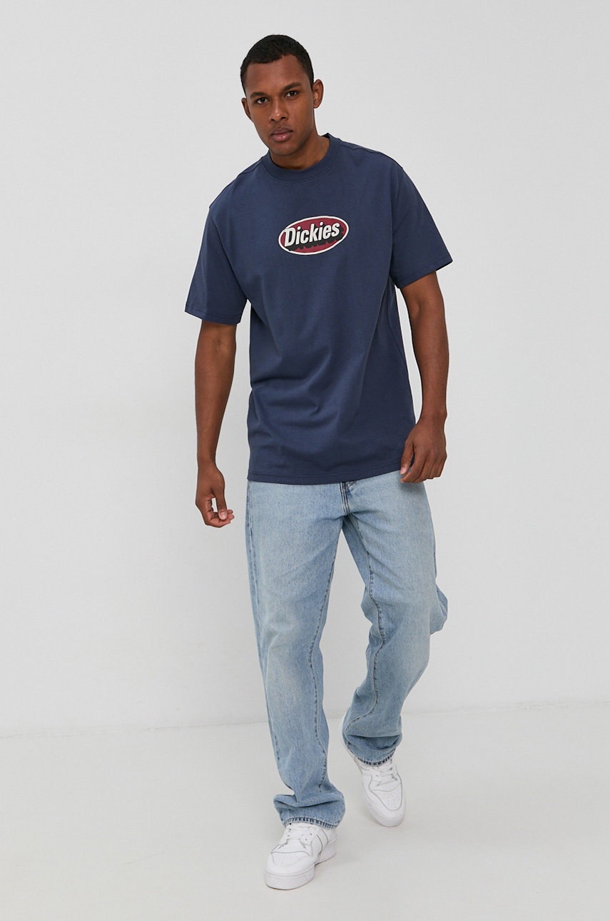 

Бавовняна футболка Dickies колір синій з принтом