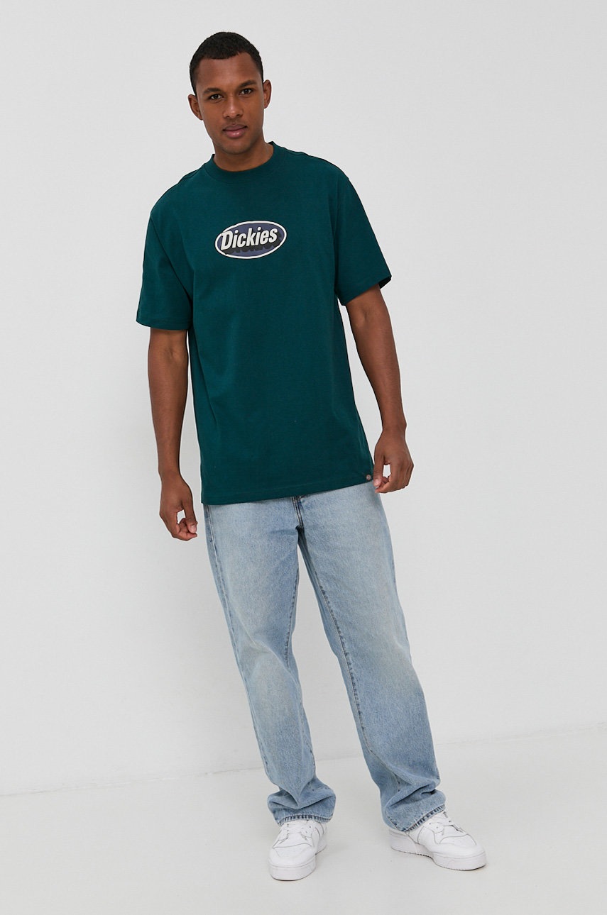 

Бавовняна футболка Dickies колір зелений з принтом