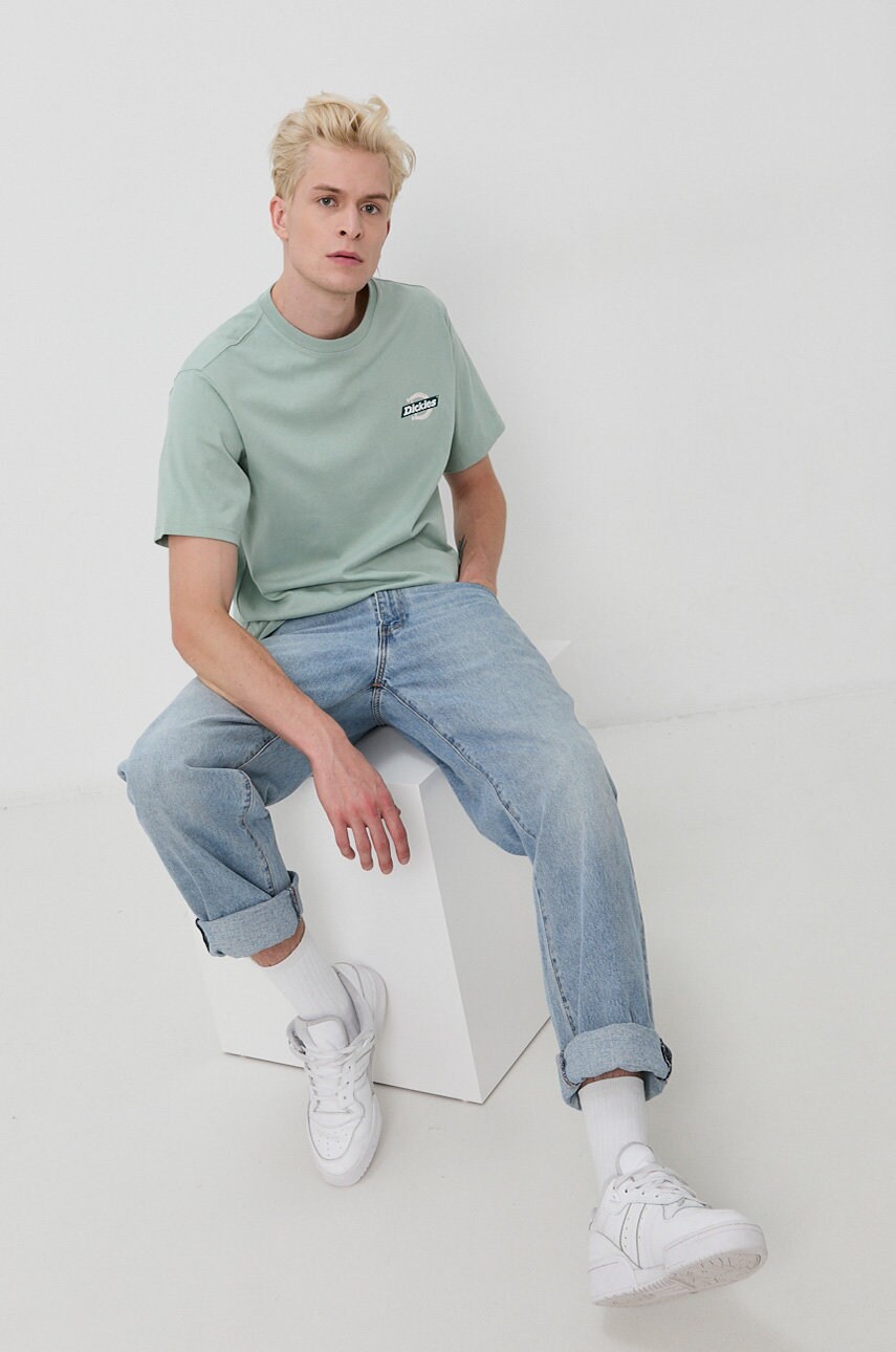 

Памучна тениска Dickies в зелено с принт, Зелен