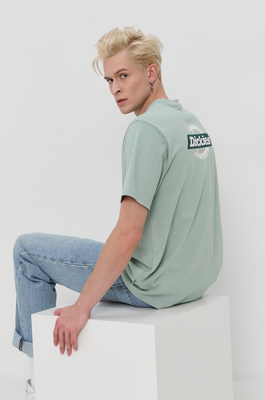 

Бавовняна футболка Dickies колір зелений з принтом
