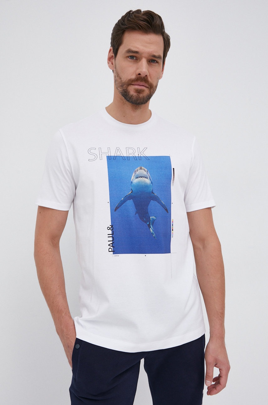 

Памучна тениска Paul&Shark в бяло с принт, Бял
