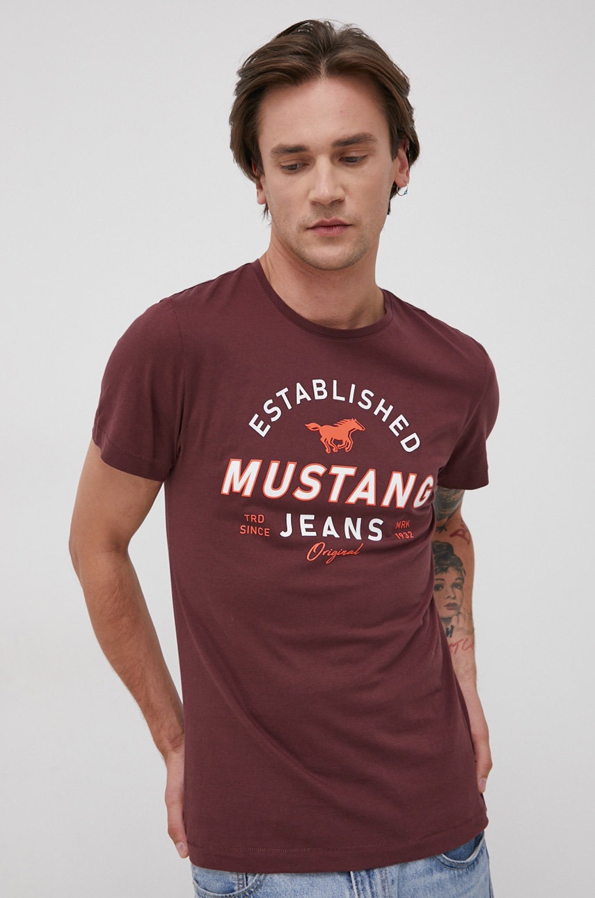 

Памучна тениска Mustang в бордо с принт