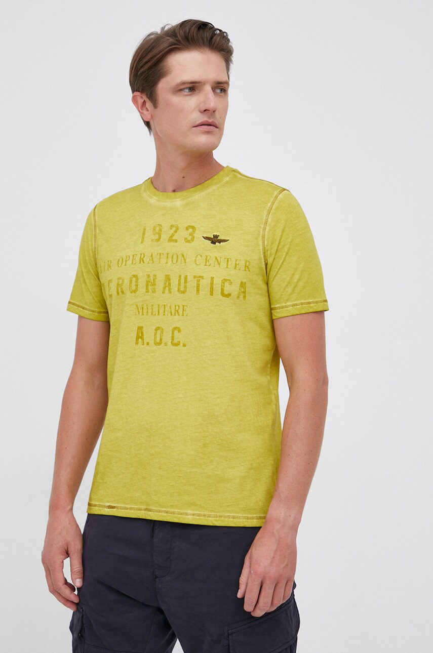 Aeronautica militare tricou din bumbac culoarea verde, cu imprimeu