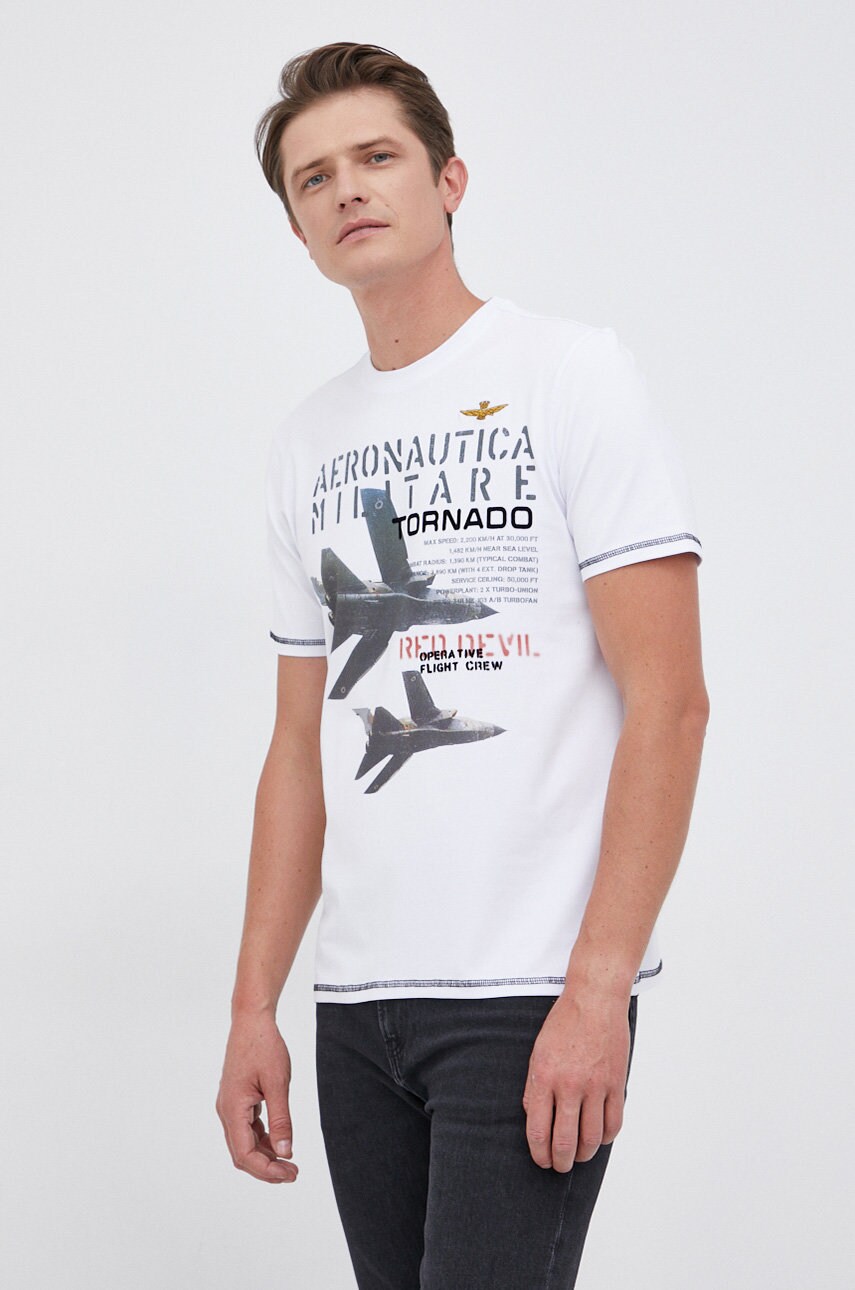 Aeronautica militare tricou bărbați, culoarea alb, cu imprimeu
