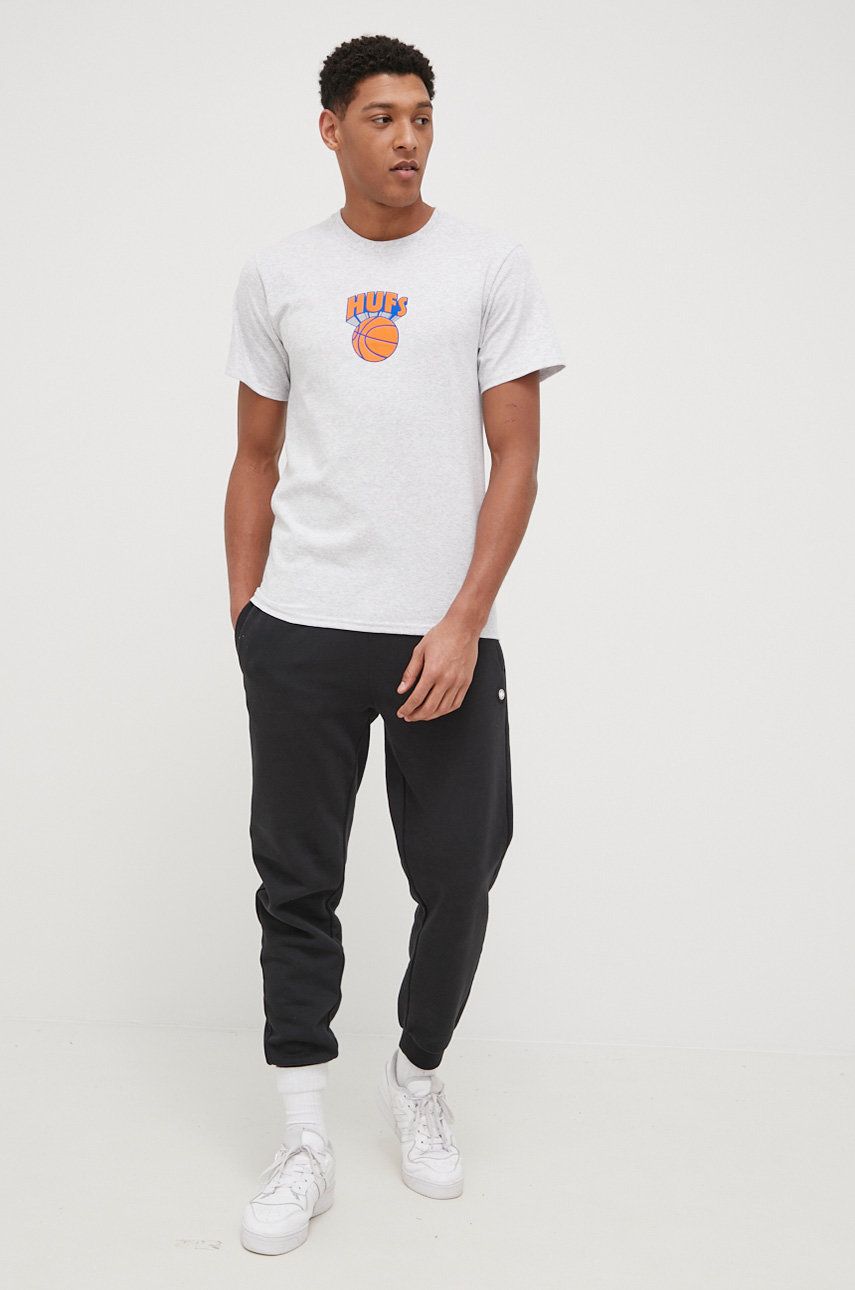 E-shop Bavlněné tričko HUF šedá barva, s potiskem