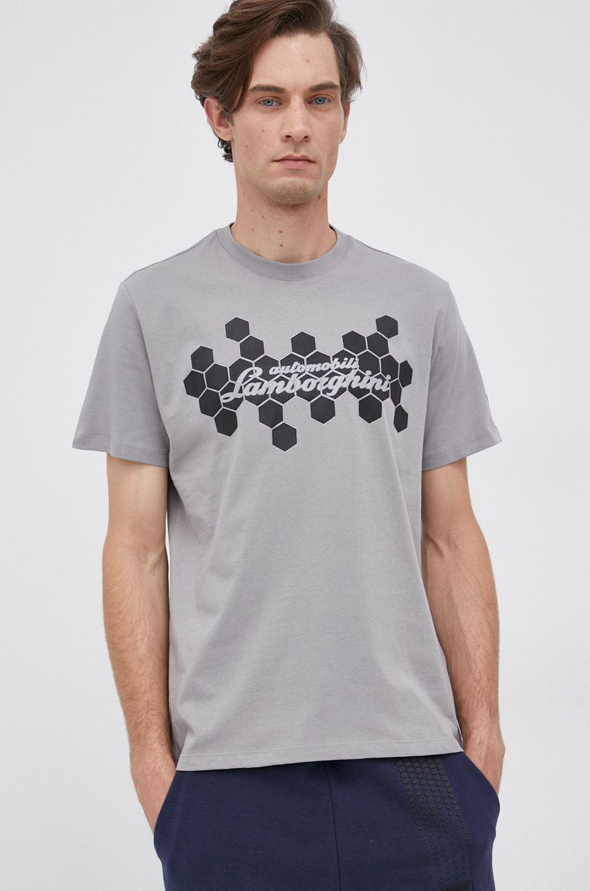 LAMBORGHINI Tricou din bumbac culoarea gri, cu imprimeu answear imagine noua