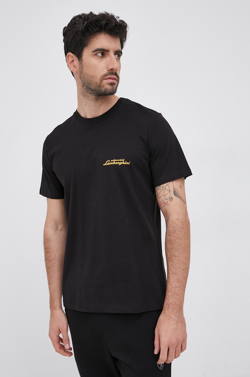 Lamborghini tricou din bumbac culoarea negru, cu imprimeu