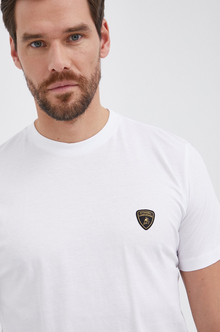 Lamborghini tricou bărbați, culoarea alb, material neted