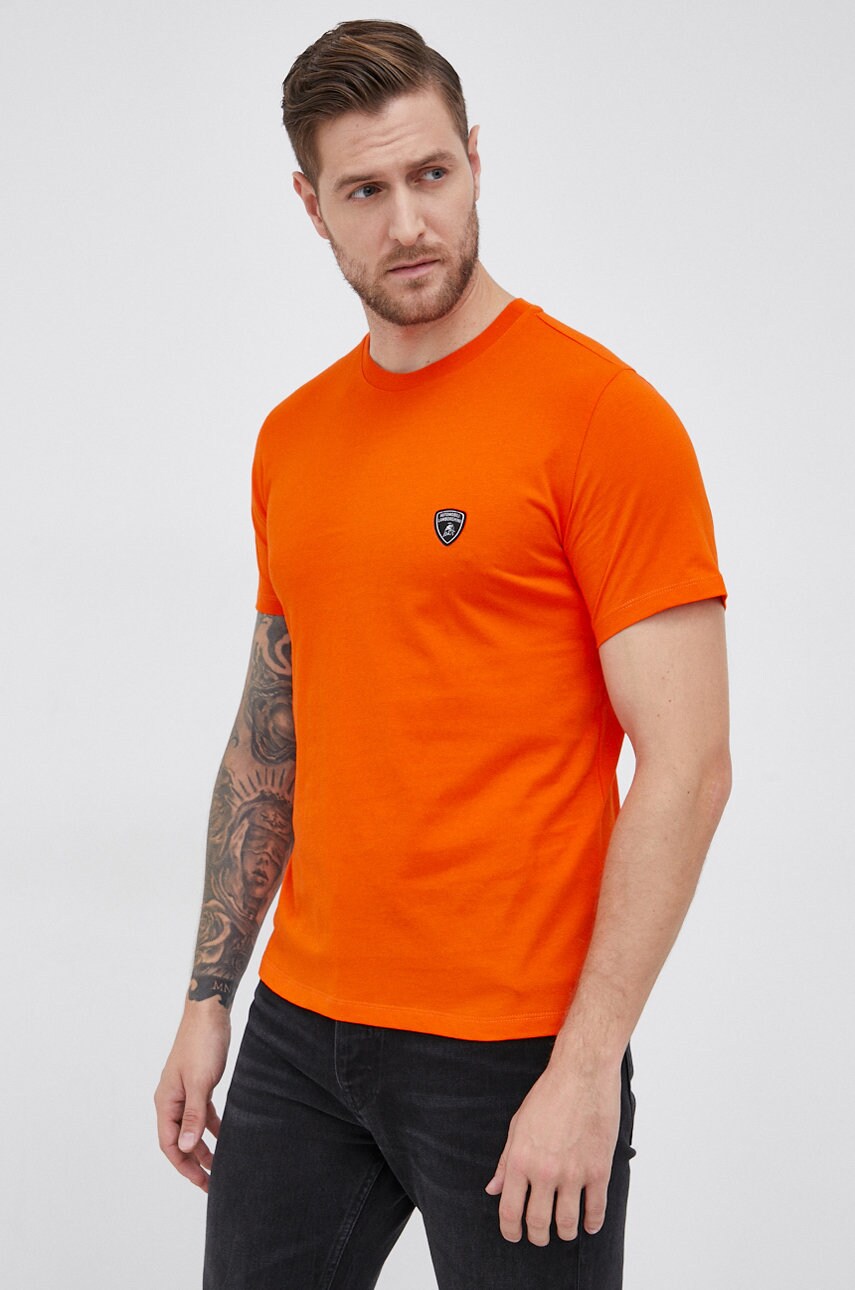 Lamborghini tricou bărbați, culoarea portocaliu, material neted