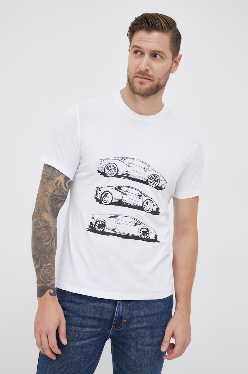 Lamborghini tricou din bumbac culoarea crem, cu imprimeu