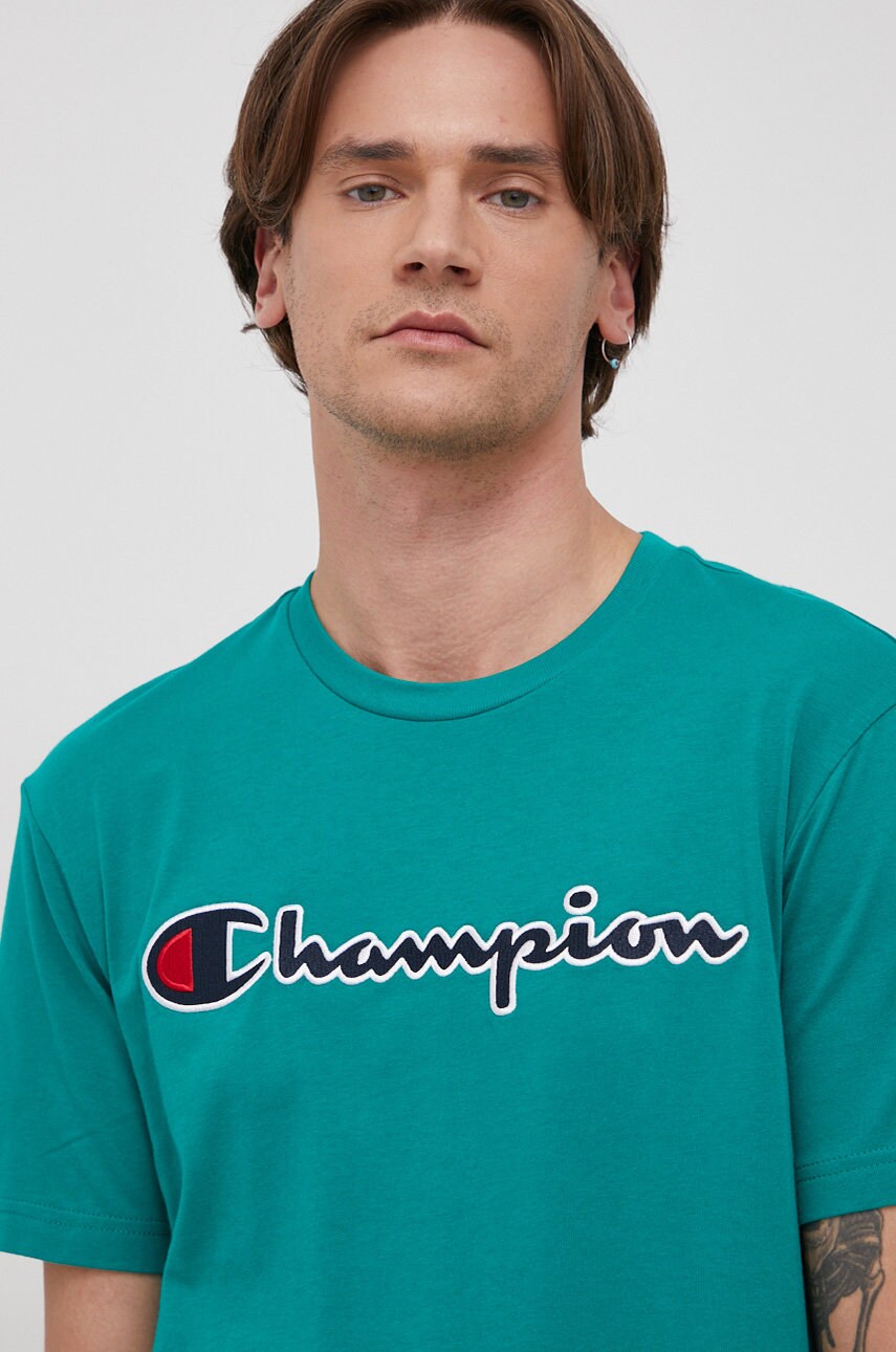 Champion tricou din bumbac culoarea verde, cu imprimeu