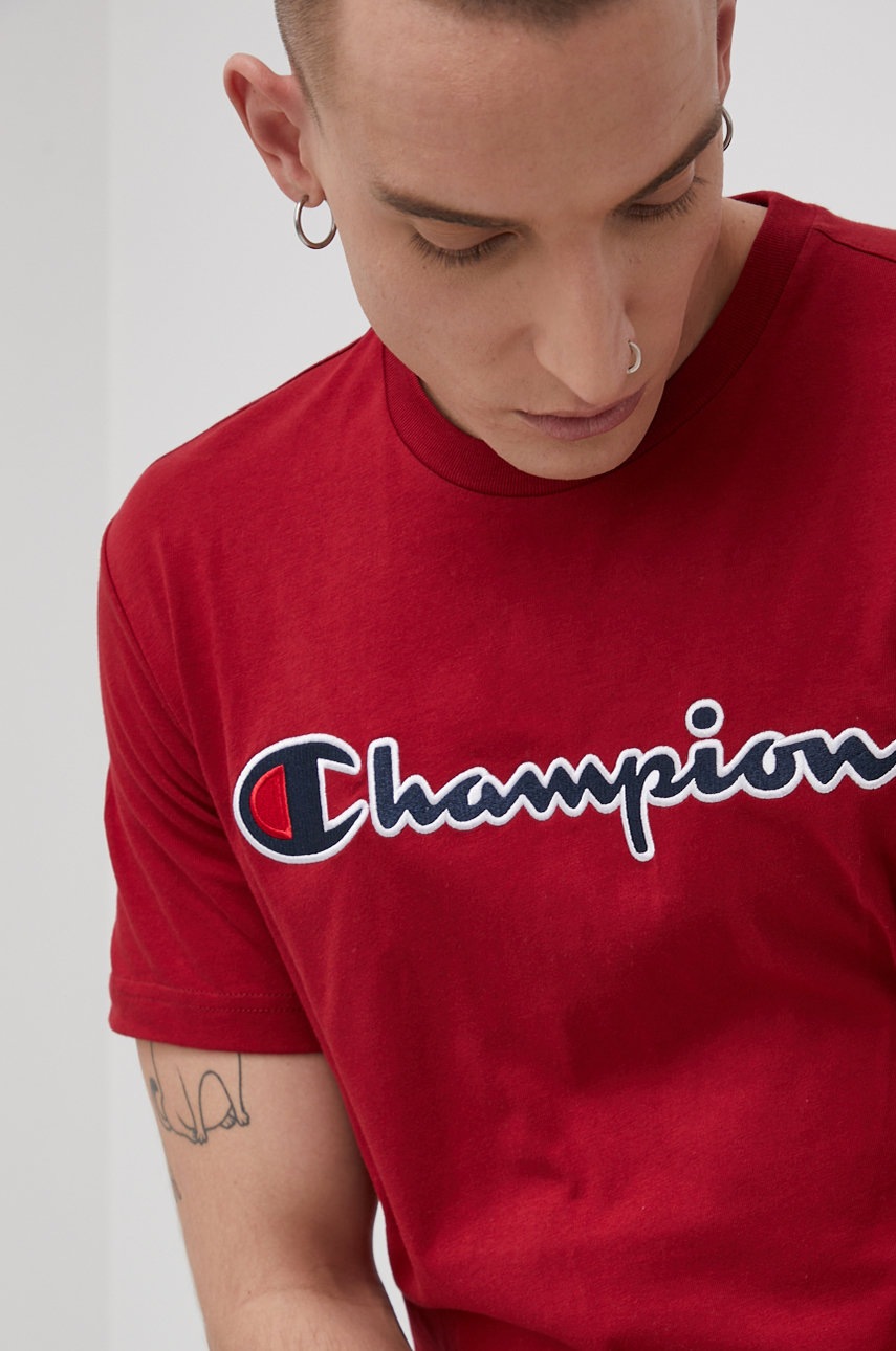 

Памучна тениска Champion в червено с апликация, Червен
