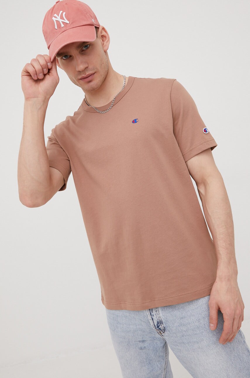 Champion tricou din bumbac 216545 culoarea maro, neted