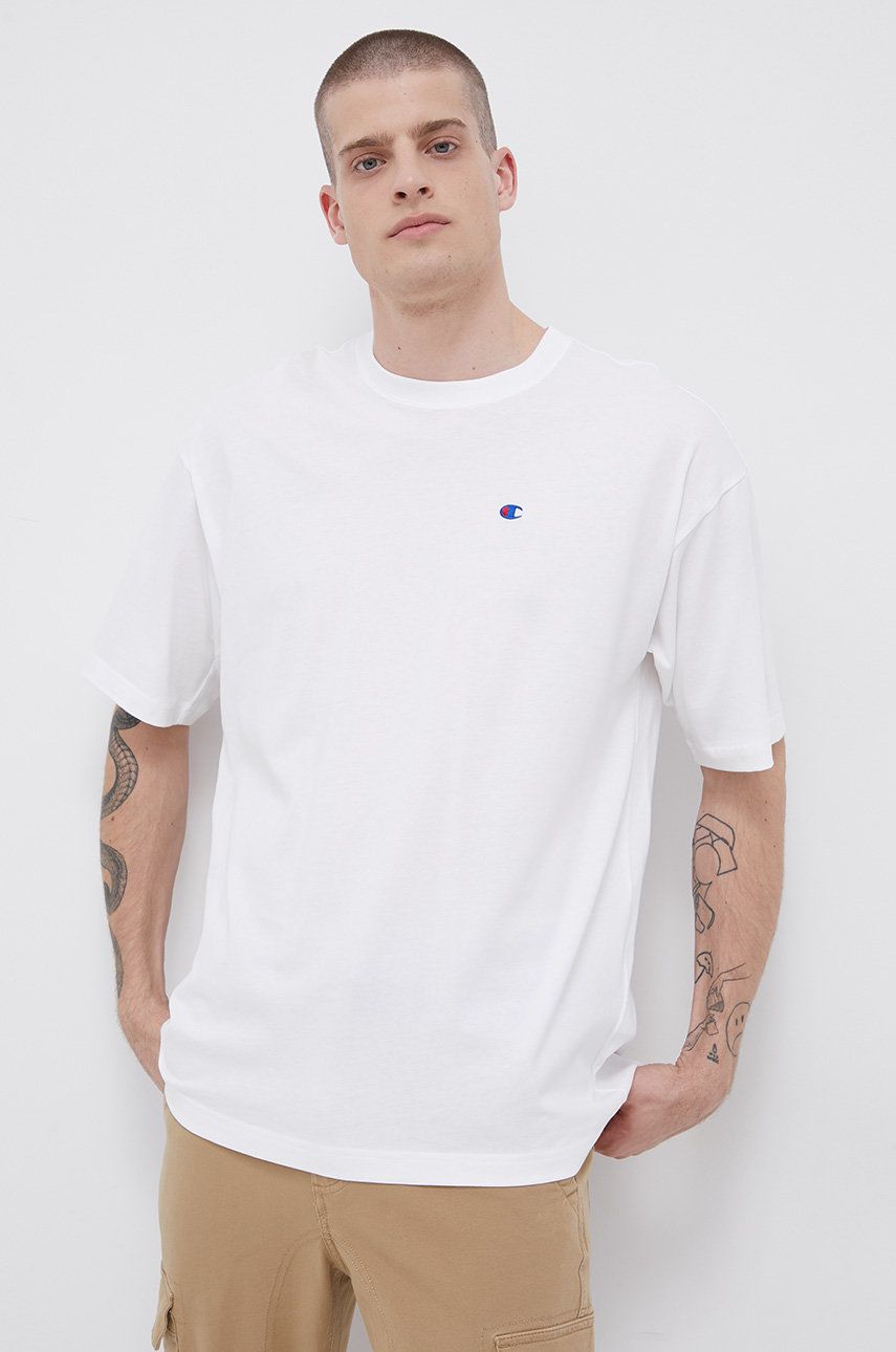 Bavlněné tričko Champion 216548 bílá barva, s aplikací, 216548-MS053 - bílá