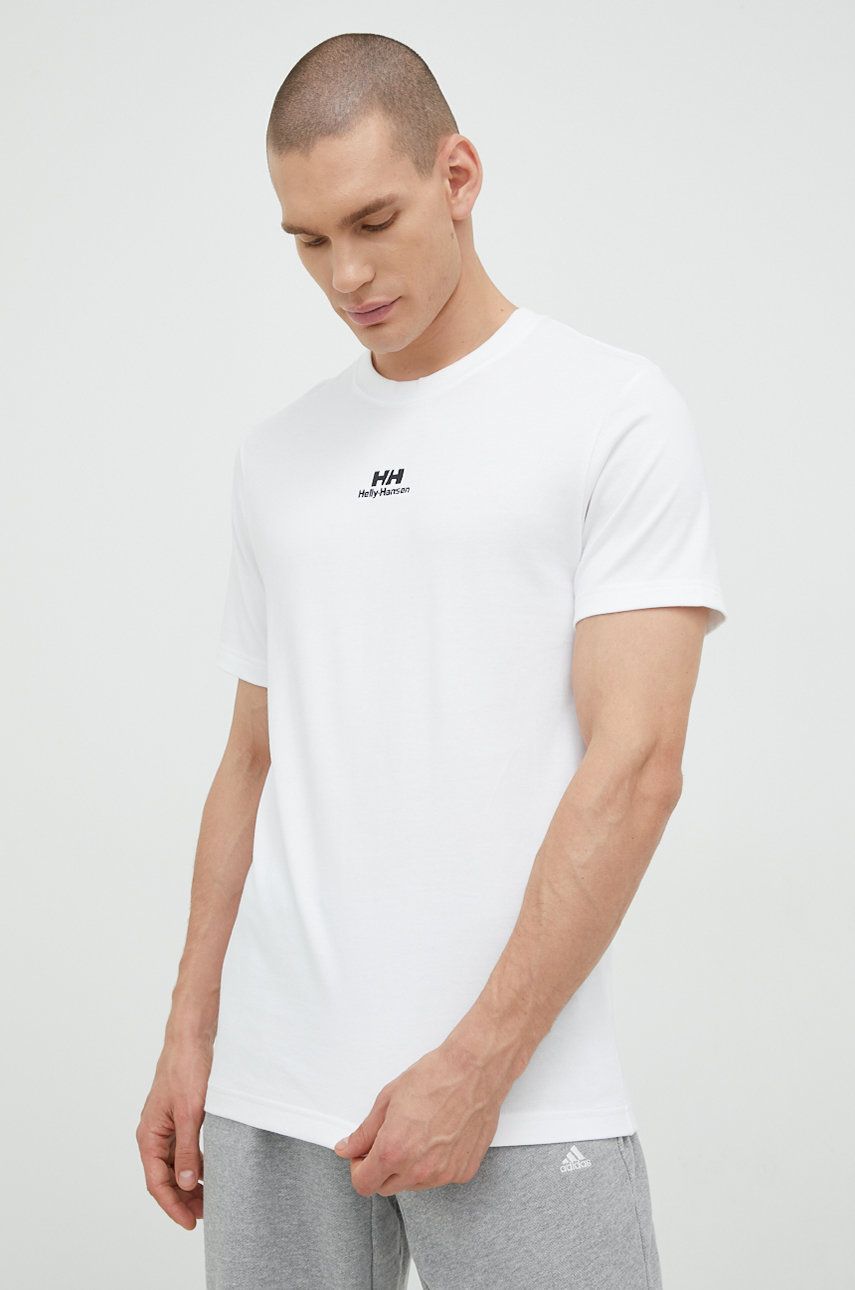 Helly Hansen tricou din bumbac culoarea alb, cu imprimeu 53391-591