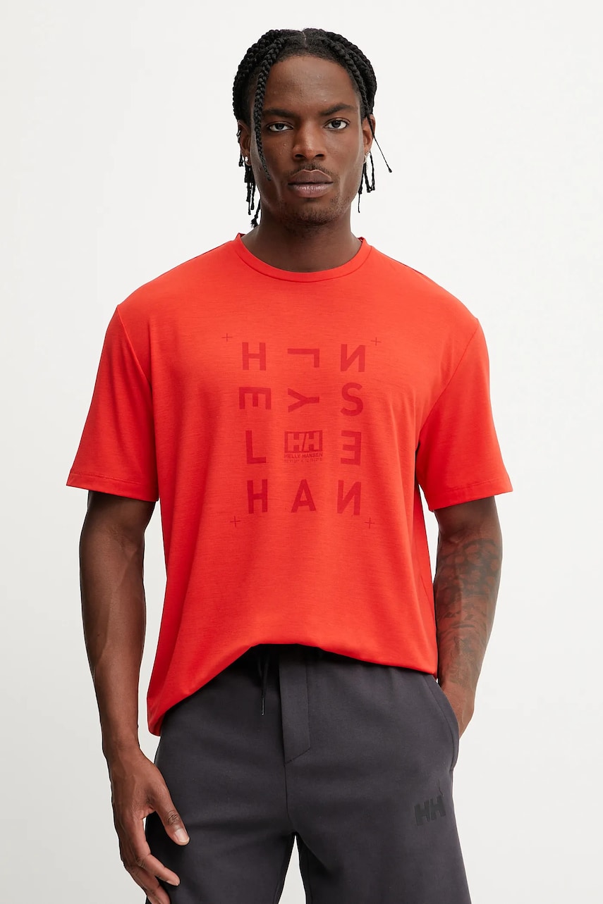 Helly Hansen tricou SKOG RECYCLED GRAPHIC bărbați, culoarea verde, cu imprimeu, 63082 Helly Hansen tricou SKOG RECYCLED GRAPHIC bărbați, culoarea verde, cu imprimeu, 63082