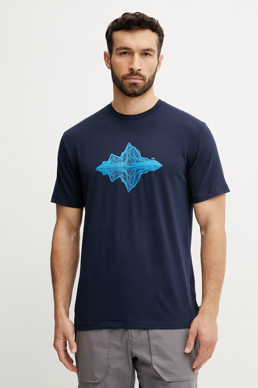 Helly Hansen tricou SKOG RECYCLED GRAPHIC barbati, culoarea albastru marin, cu imprimeu, 63082