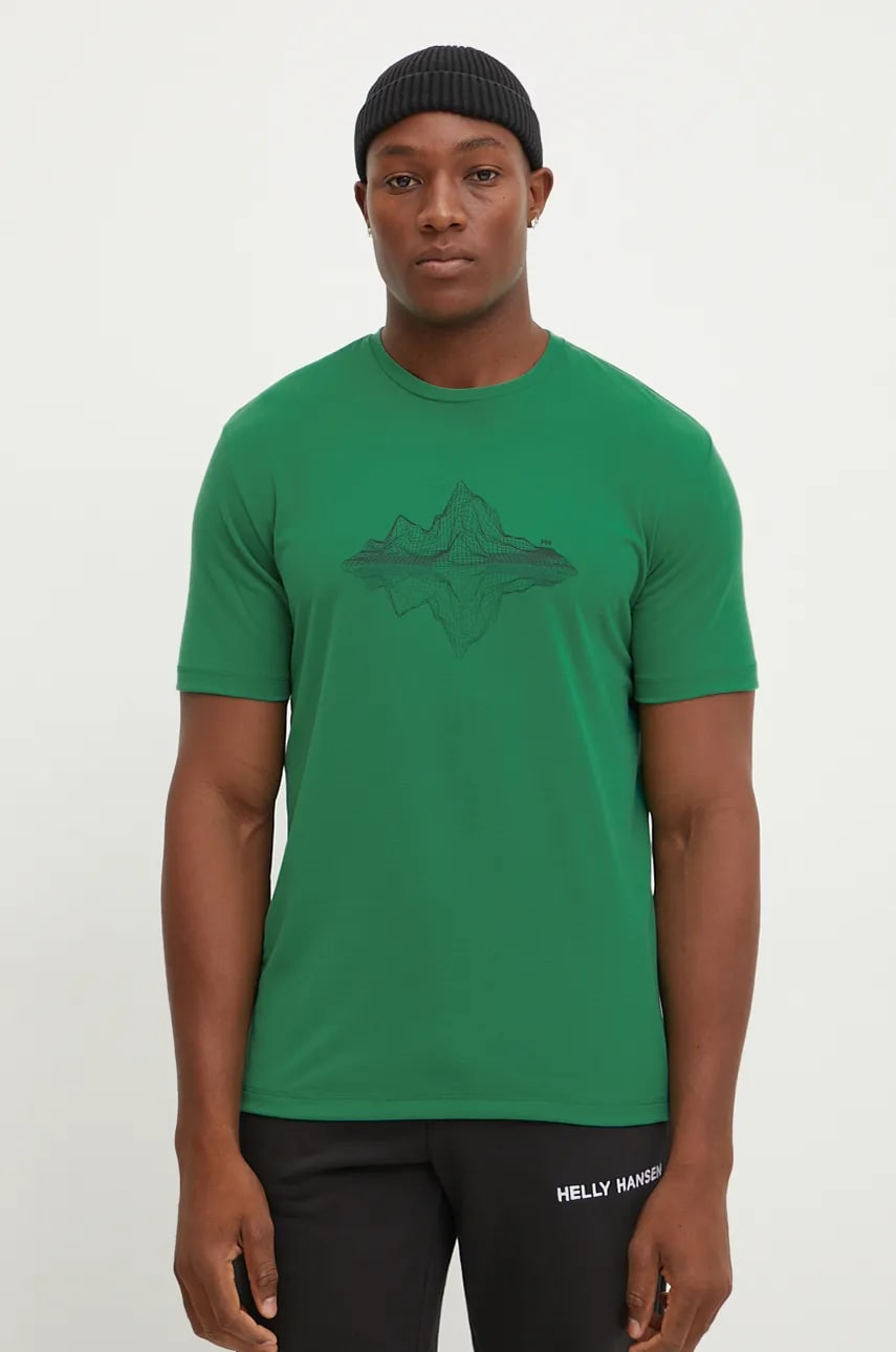 Helly Hansen tricou barbati, culoarea verde, cu imprimeu Helly Hansen tricou barbati, culoarea verde, cu imprimeu