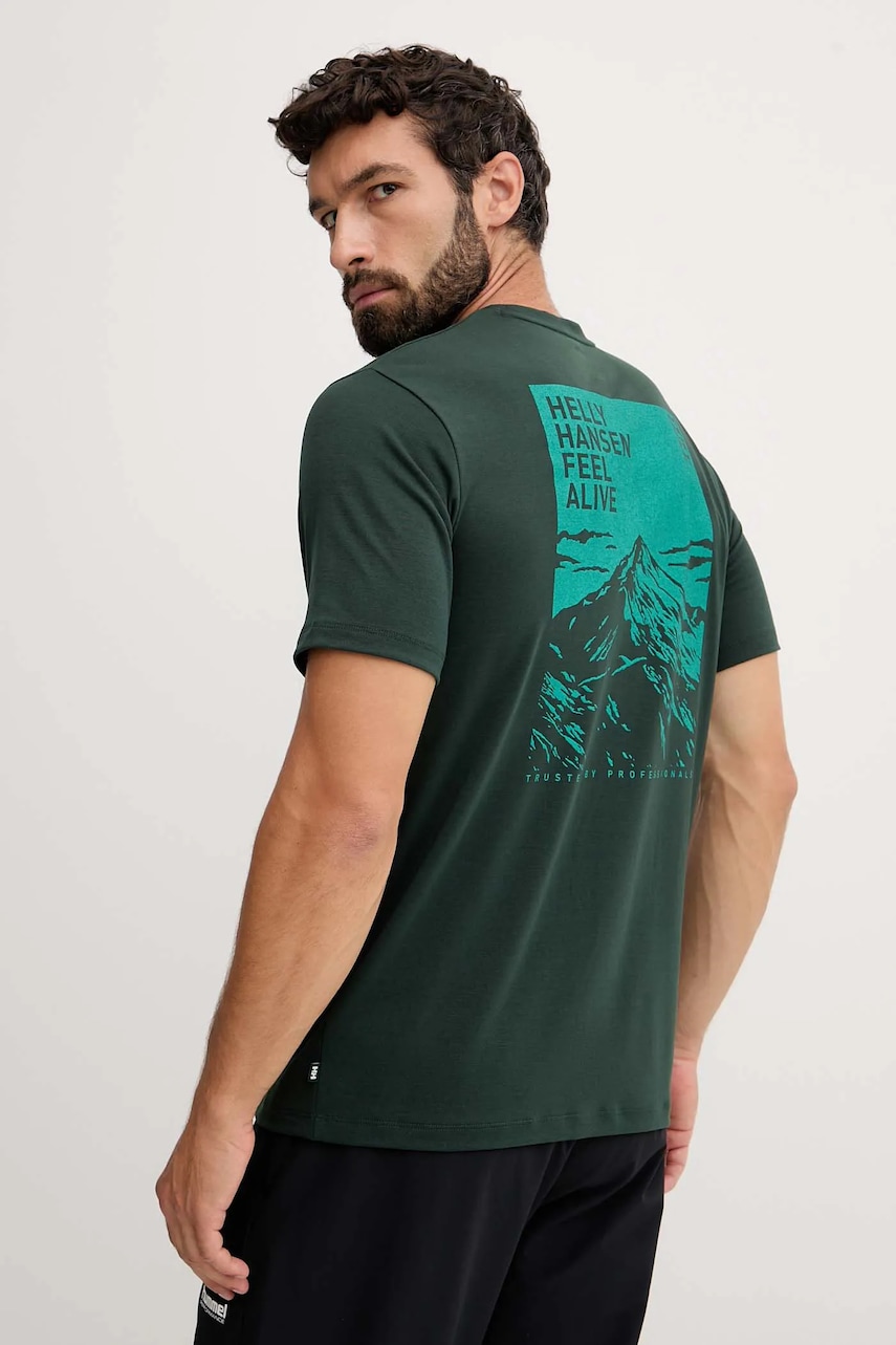 Helly Hansen tricou SKOG RECYCLED GRAPHIC culoarea verde, cu imprimeu, 63082