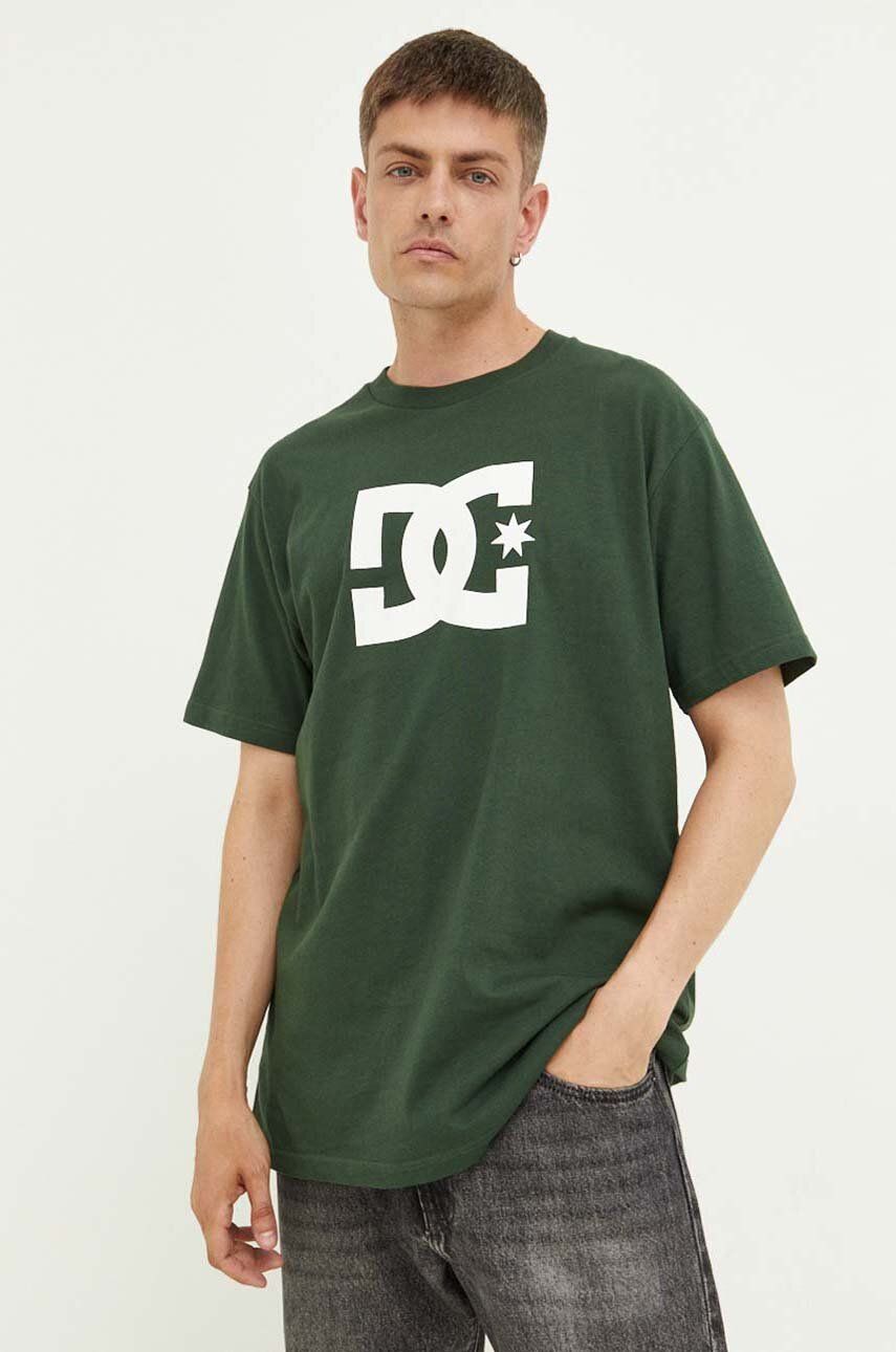 Bavlněné tričko DC zelená barva, s potiskem - zelená -  100 % Bavlna