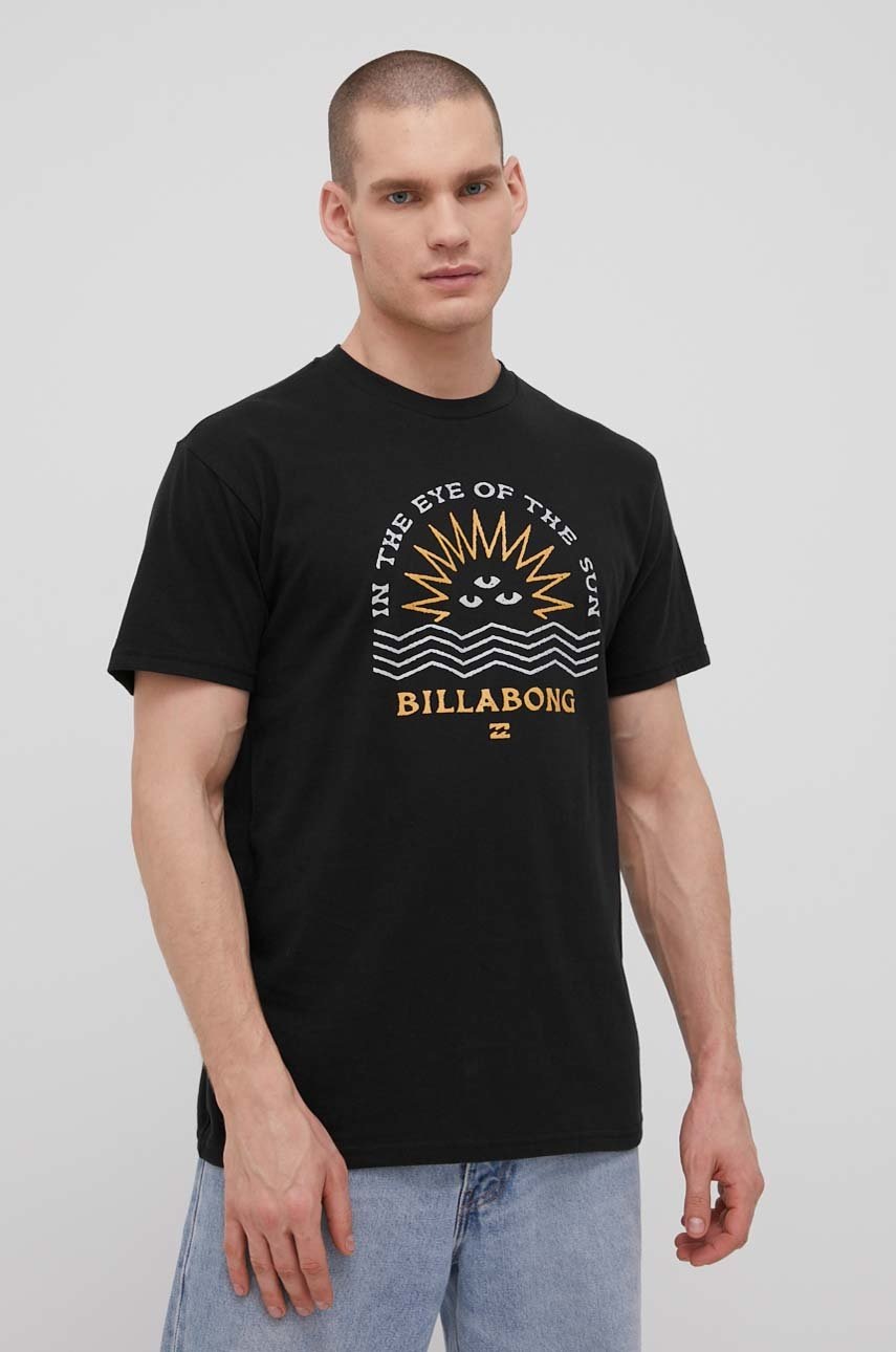

Памучна тениска Billabong в черно с принт, Черен