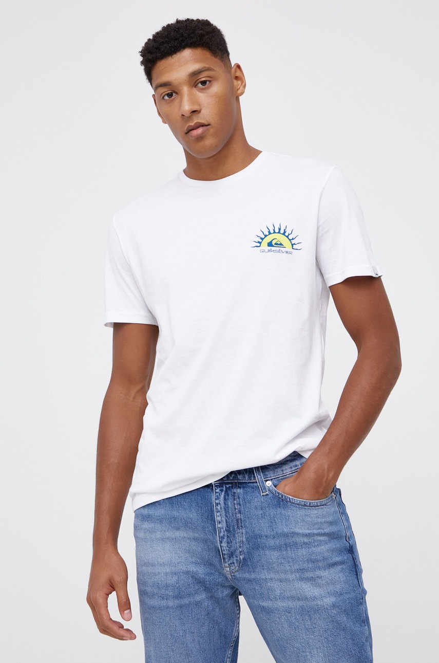 

Хлопковая футболка Quiksilver цвет белый с принтом