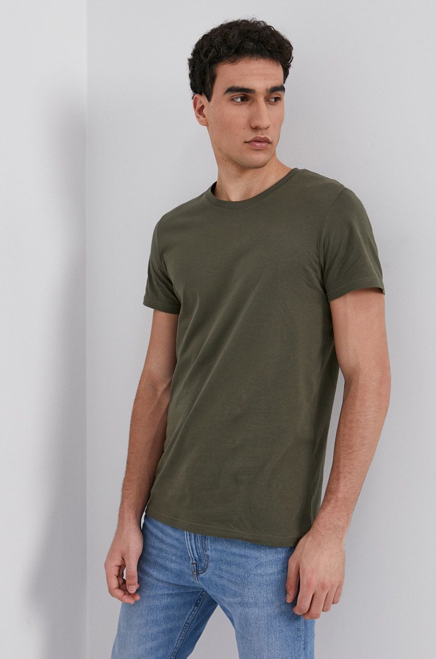 Resteröds T-shirt bawełniany (2-pack) kolor zielony gładki