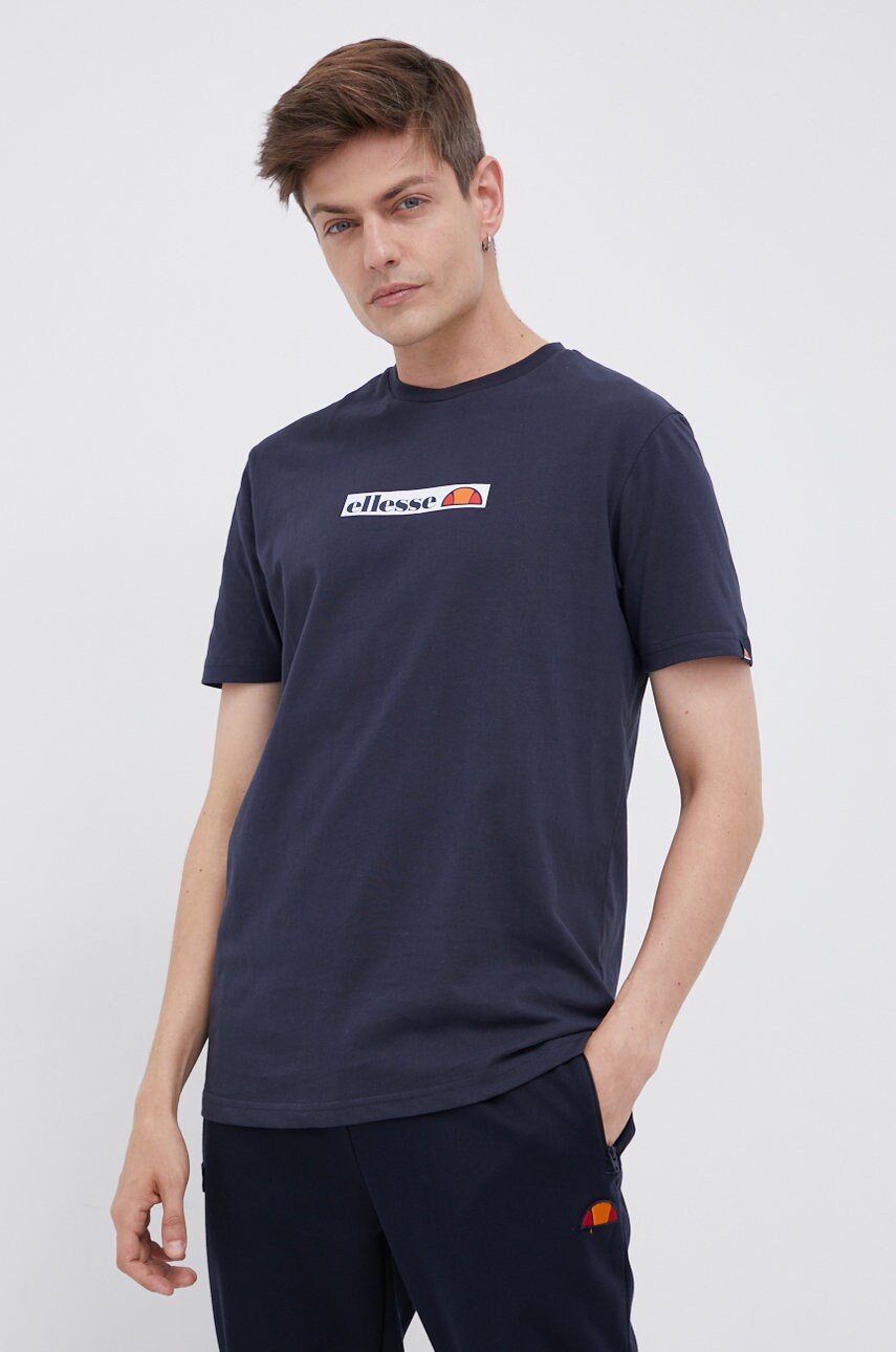 Ellesse tricou din bumbac culoarea albastru marin, cu imprimeu