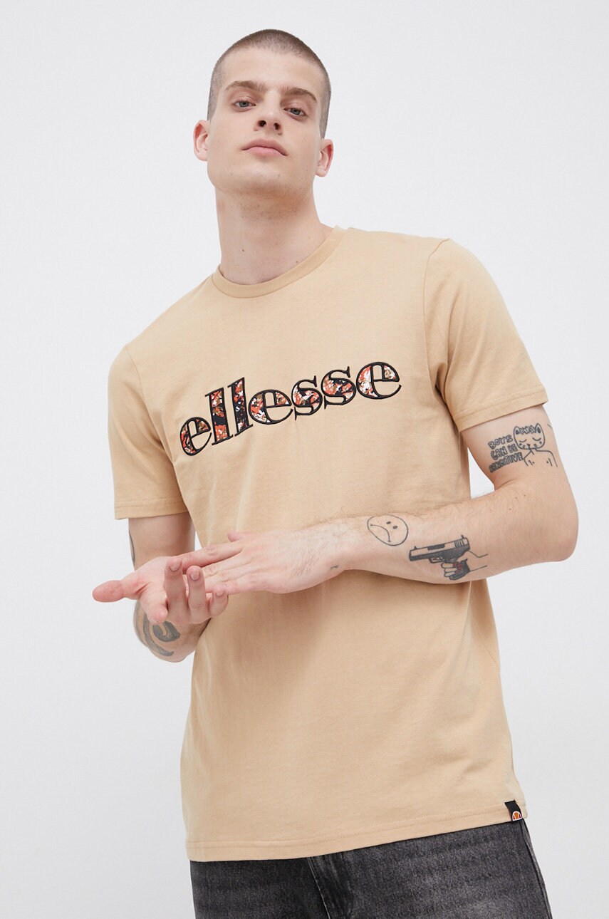 Ellesse tricou din bumbac culoarea galben, cu imprimeu