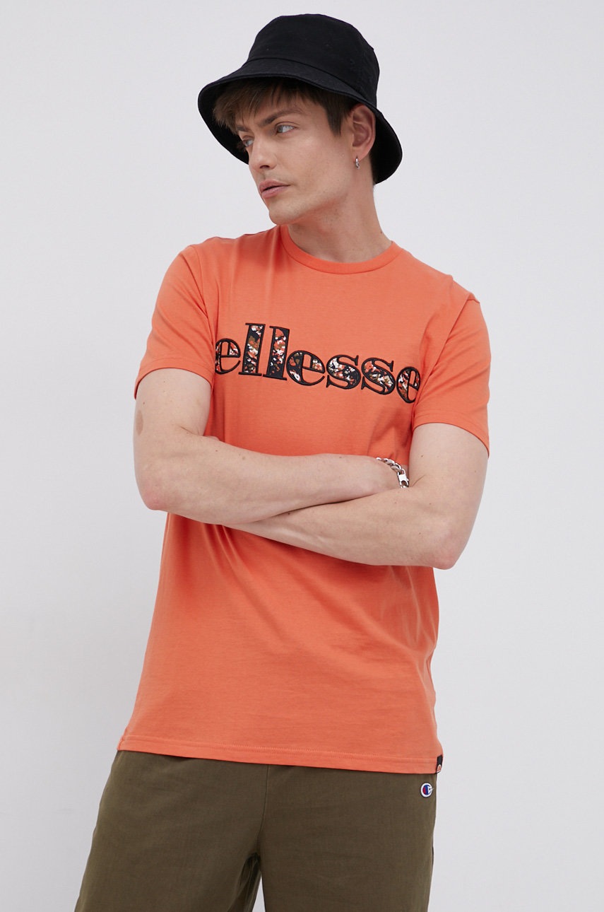Ellesse tricou din bumbac culoarea portocaliu, cu imprimeu