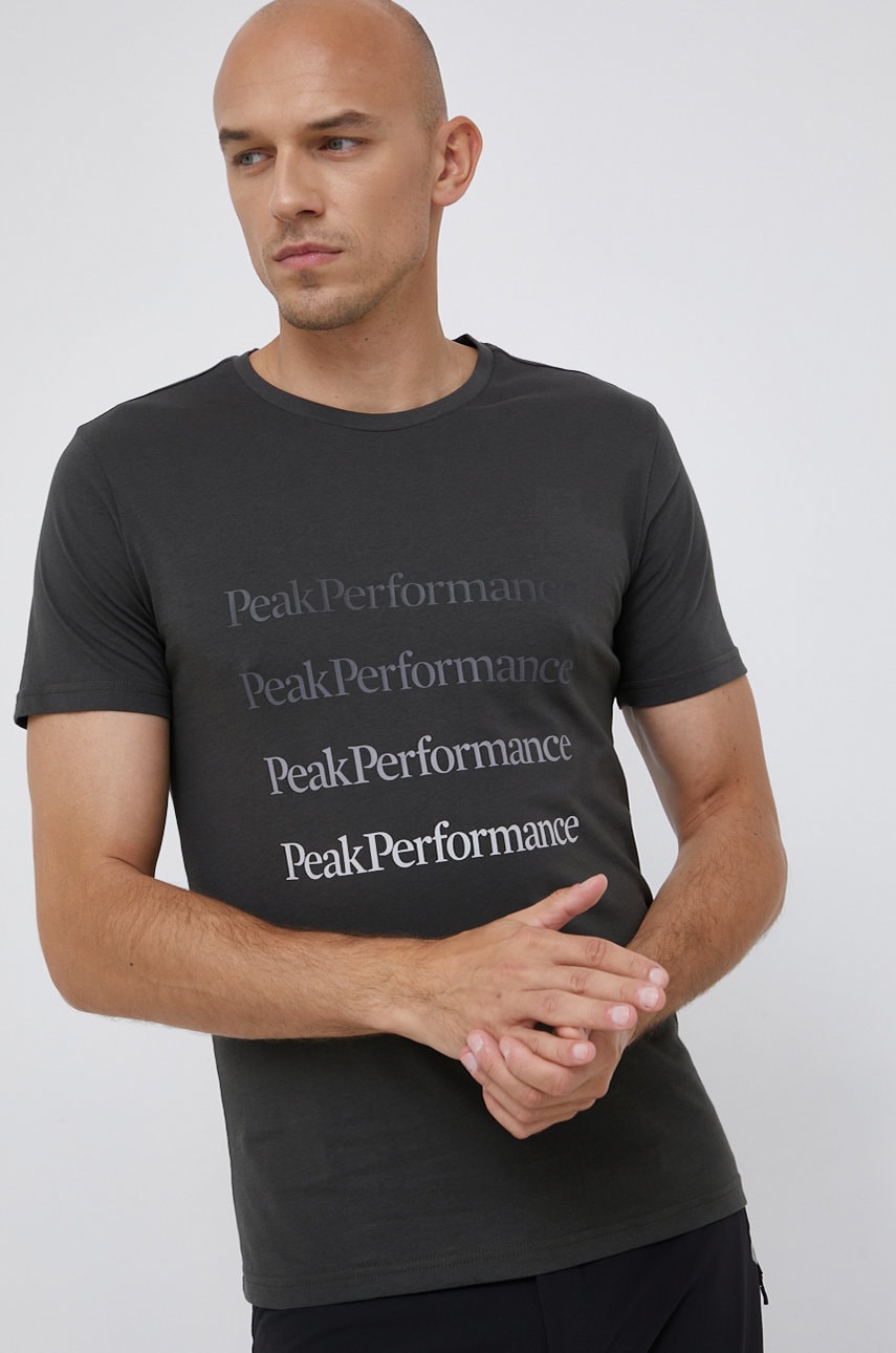 Peak Performance Tricou din bumbac culoarea verde, cu imprimeu