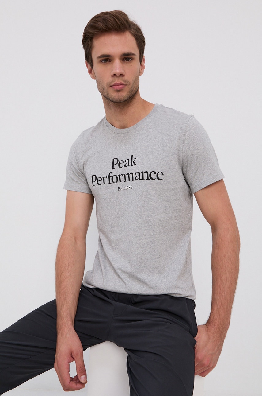 Peak Performance Tricou din bumbac culoarea gri, cu imprimeu