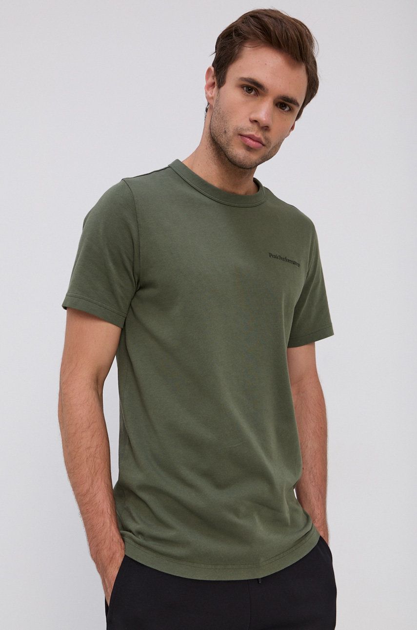 Peak Performance T-shirt bawełniany kolor zielony gładki