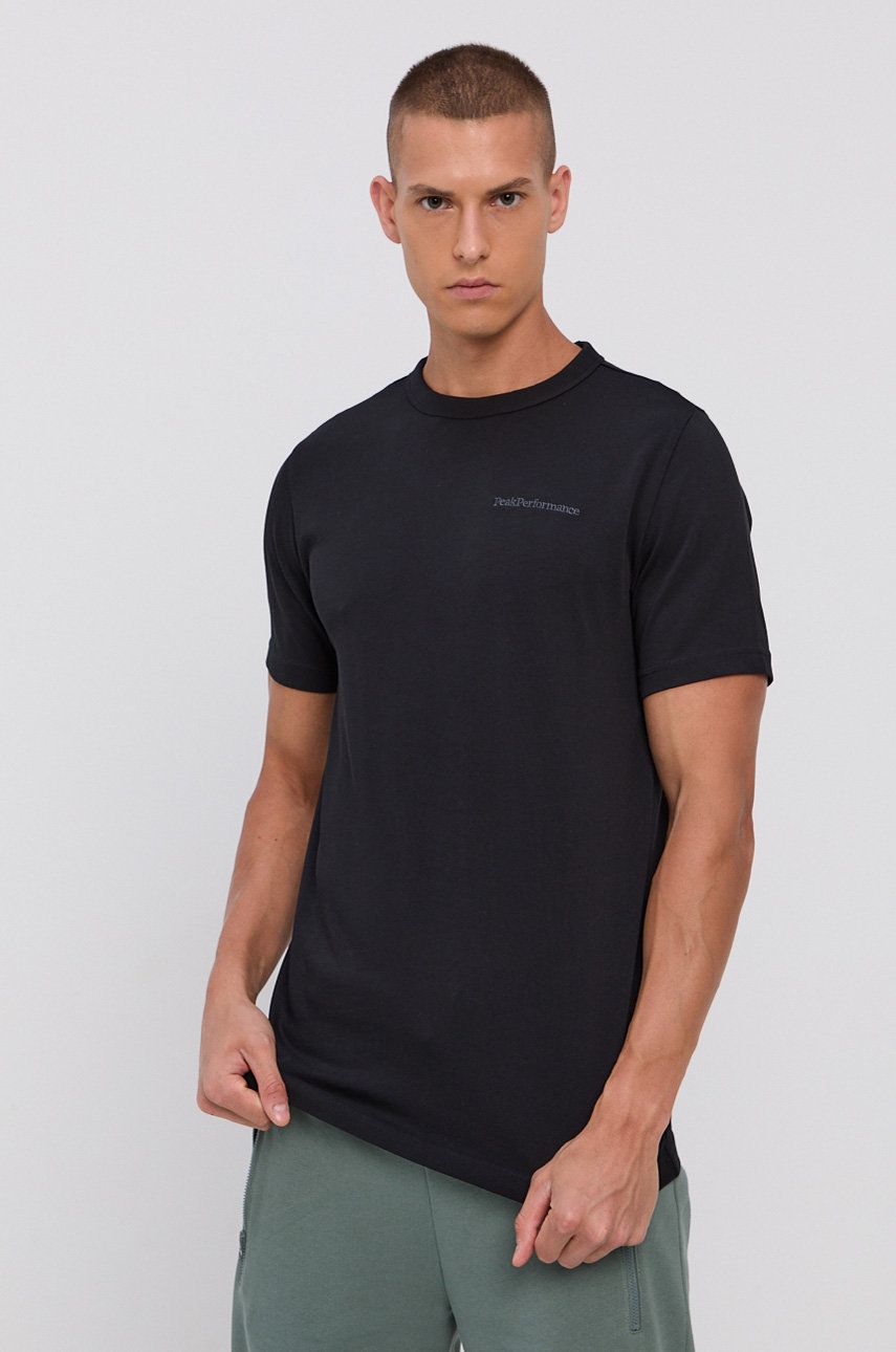 Peak Performance T-shirt bawełniany kolor czarny gładki
