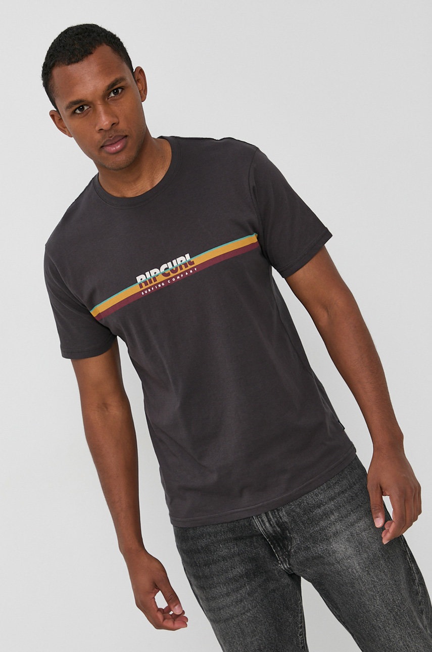 

Памучна тениска Rip Curl в сиво с принт, Сив