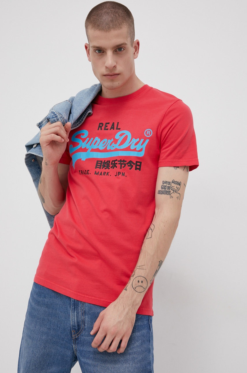 

Памучна тениска Superdry в розово с принт, Розов