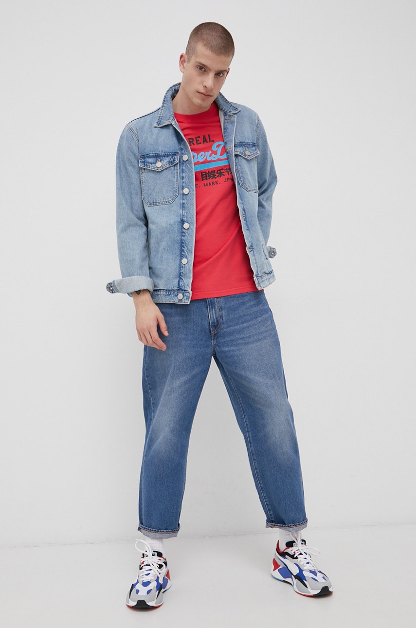 

Хлопковая футболка Superdry цвет розовый с принтом