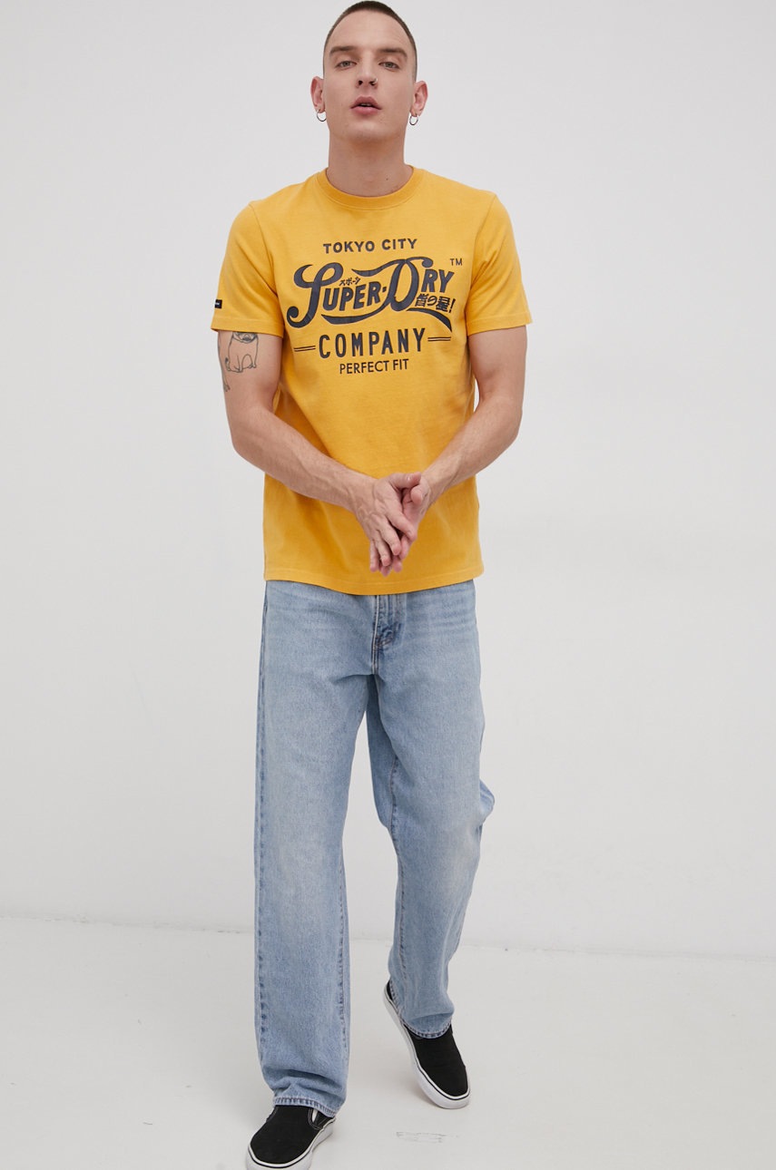 

Бавовняна футболка Superdry колір жовтий з принтом