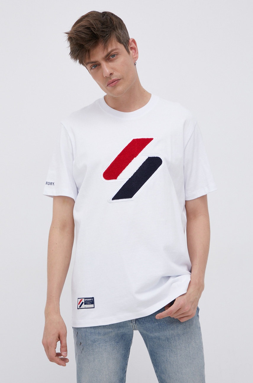 

Памучна тениска Superdry в бяло с апликация, Бял