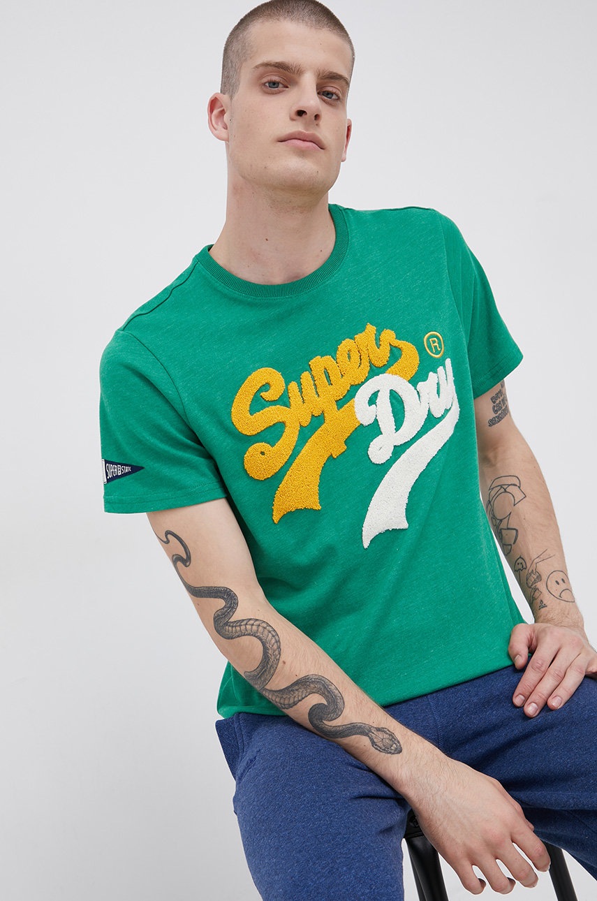 

Тениска Superdry мъжка в зелено с апликация, Зелен