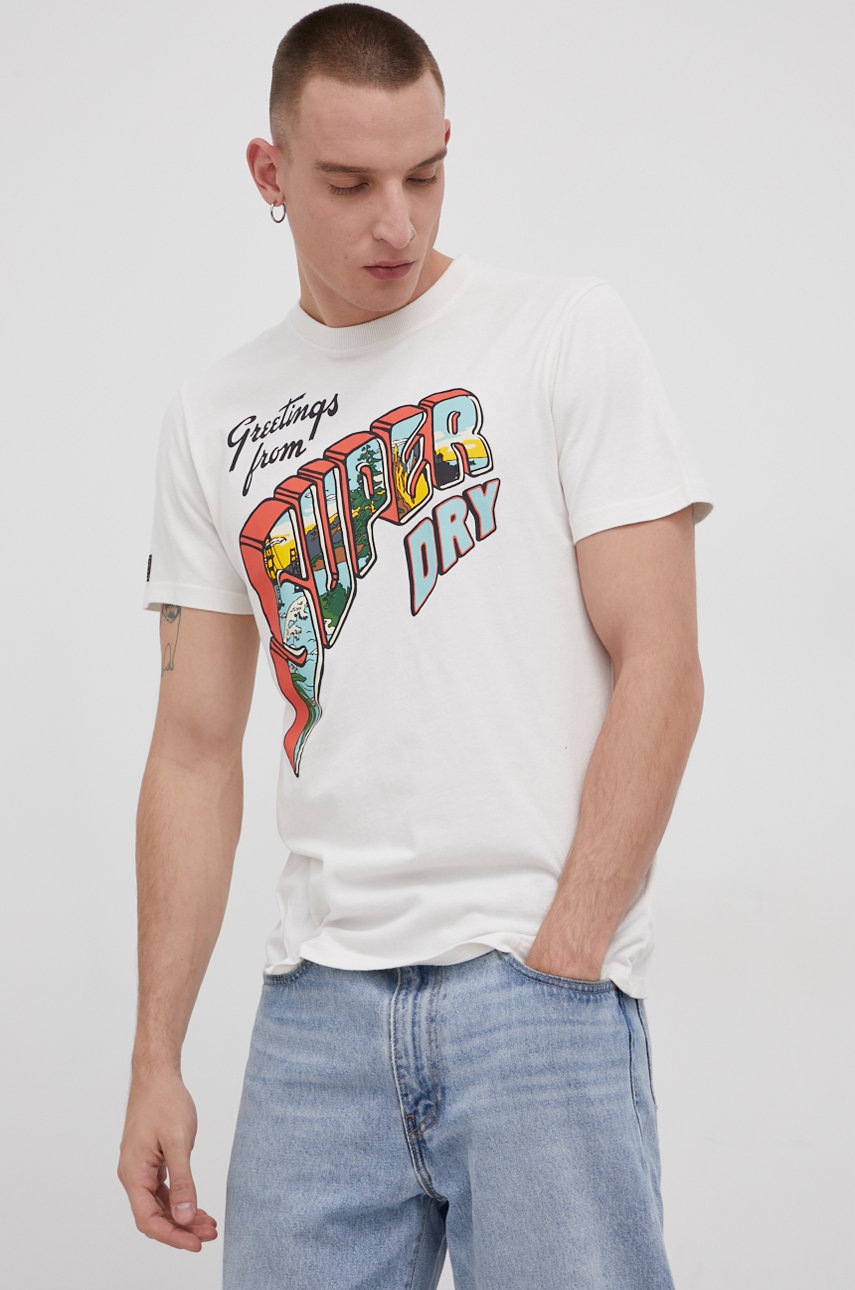 

Памучна тениска Superdry в бяло с принт, Бял