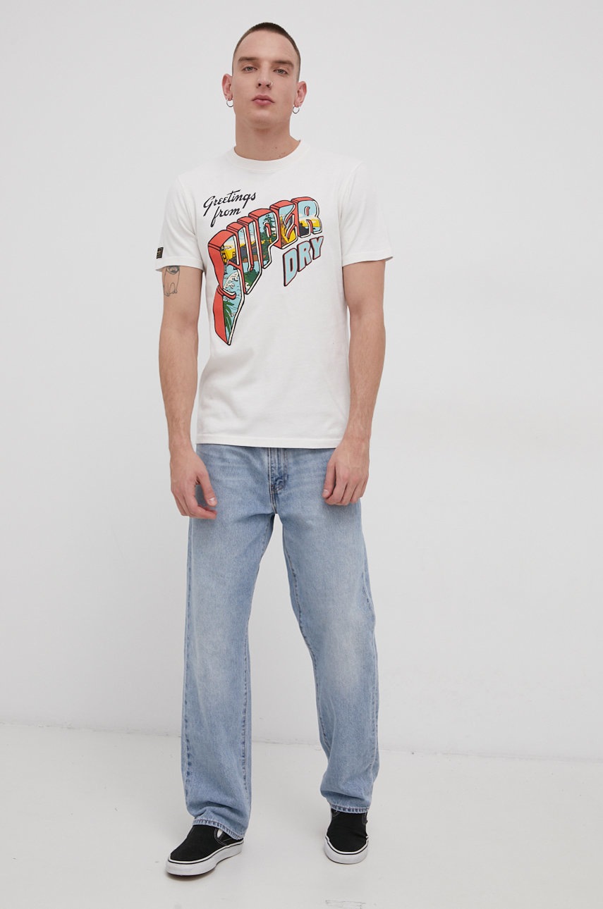 

Хлопковая футболка Superdry цвет белый с принтом
