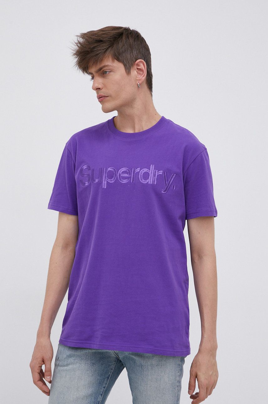 Superdry Tricou din bumbac culoarea violet, material neted