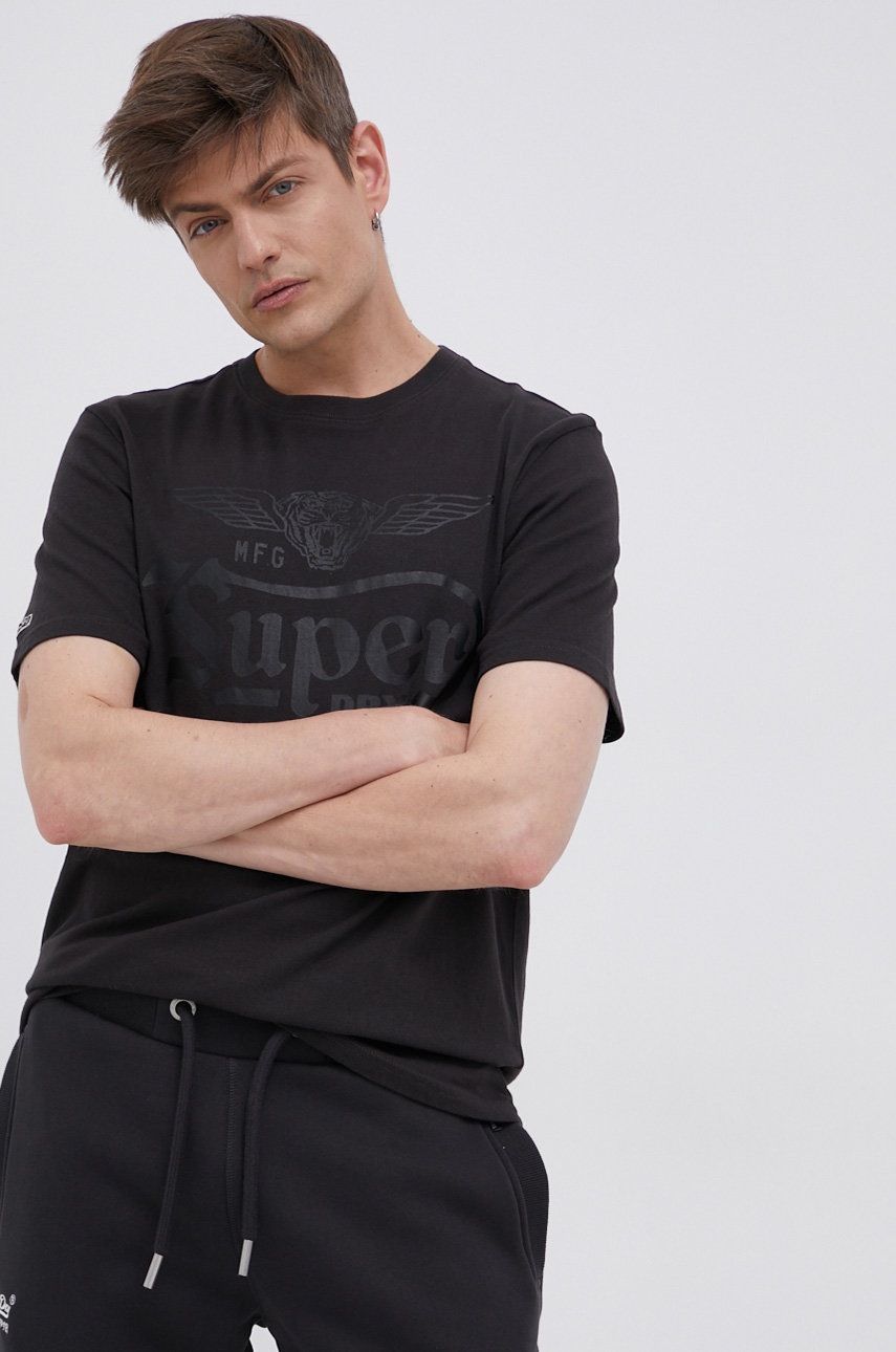 

Памучна тениска Superdry в черно с принт, Черен