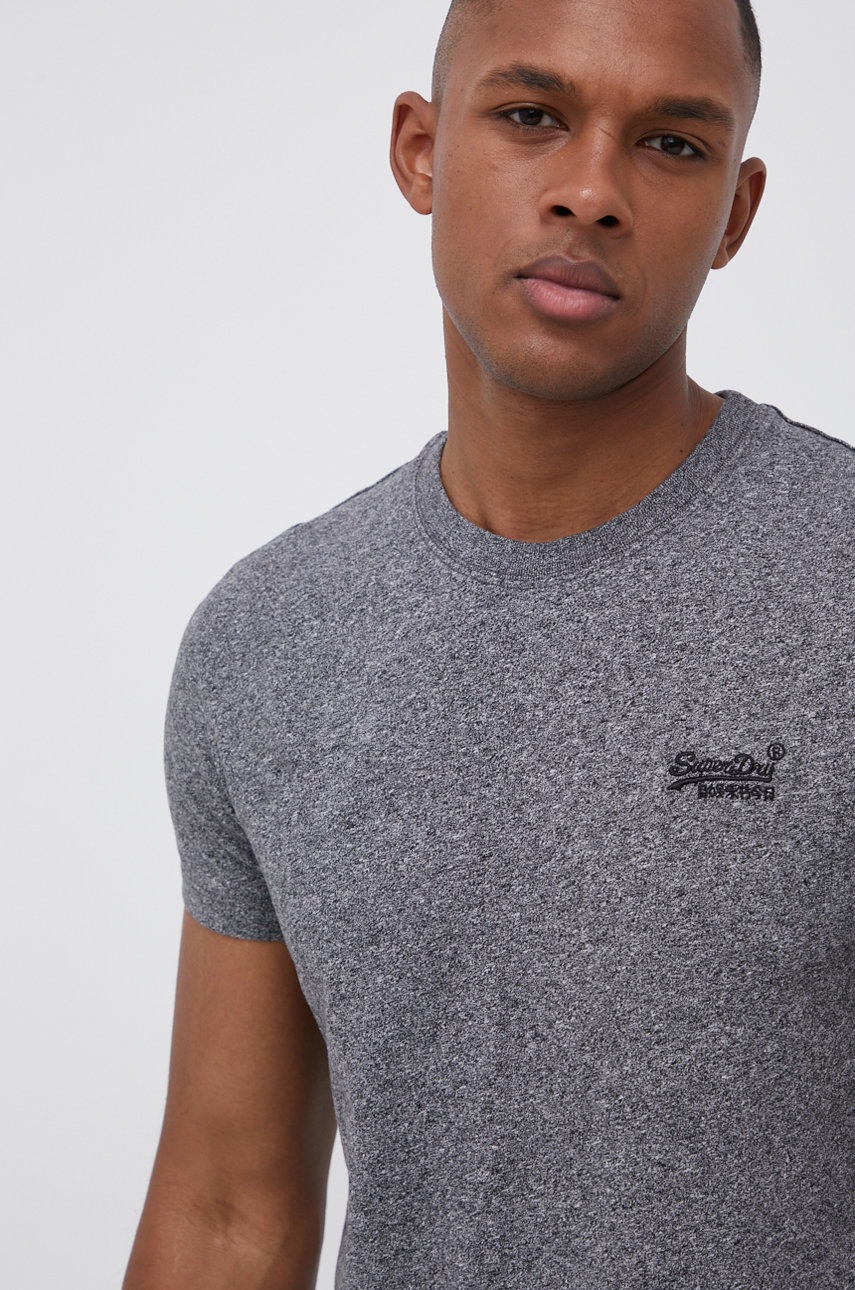 

Памучна тениска Superdry в сиво с апликация, Сив