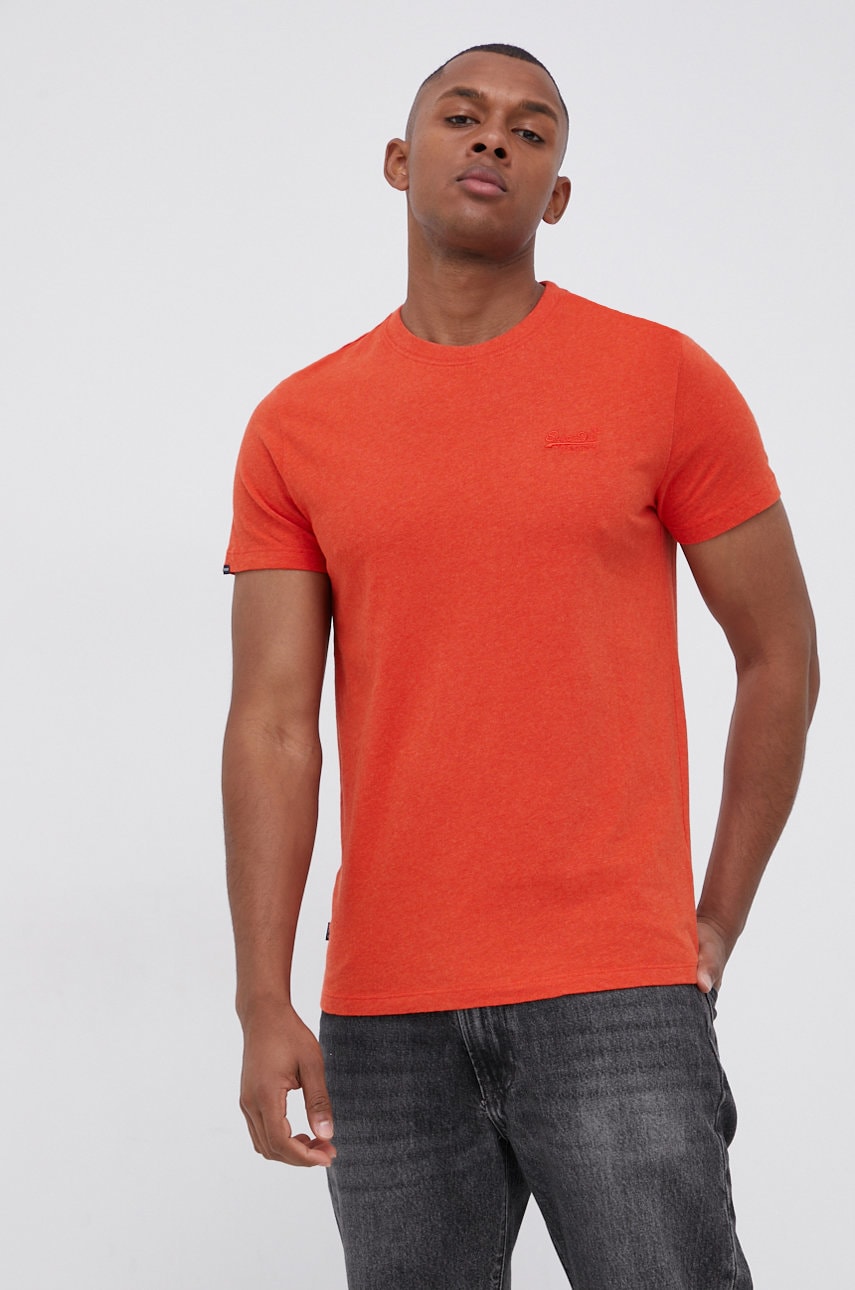 Superdry Tricou Din Bumbac Culoarea Portocaliu, Cu Imprimeu