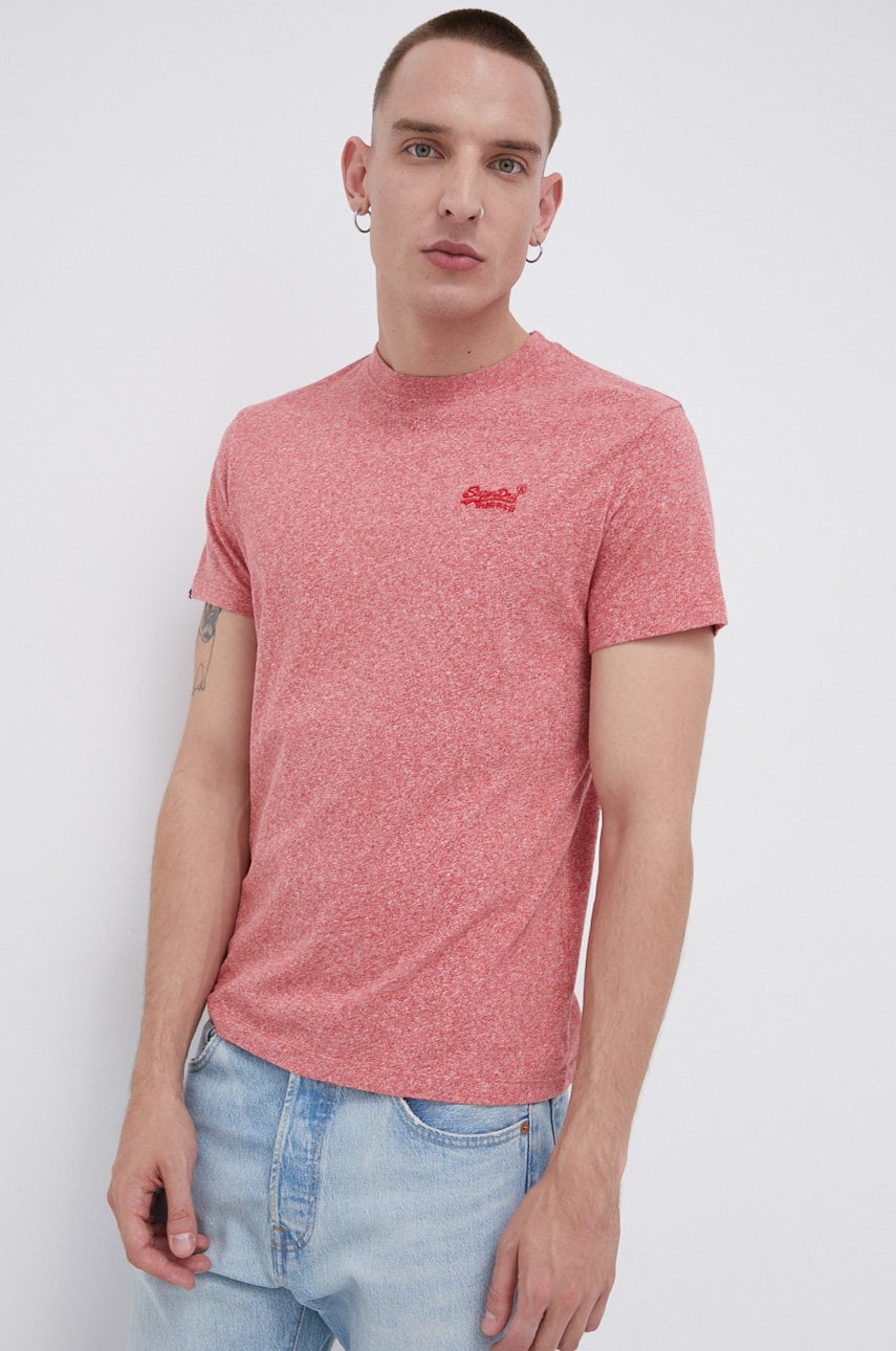 Superdry Tricou din bumbac culoarea roz, melanj