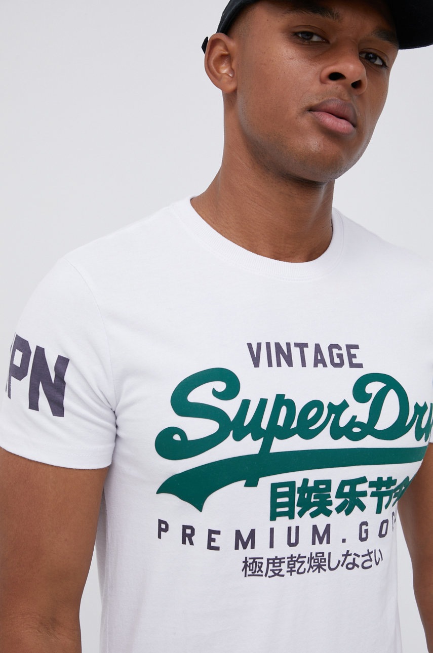 

Хлопковая футболка Superdry цвет белый с принтом