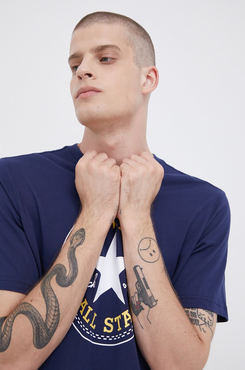 Converse tricou din bumbac culoarea albastru marin, cu imprimeu